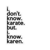 I Don't Know Karate But I Know Karen  (2 x 2, 3 x 3, 4 x 4, 6 X 6 ) Transparent & White Kiss-cut Funny Gag Karen Stickers