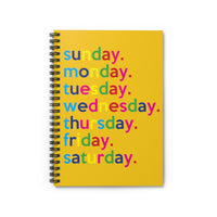 Days Of The Week Writing Journal Spiral Yellow Notebook Office and Back To School - Sunday Monday Tuesday Wednesday Thursday Friday Saturday