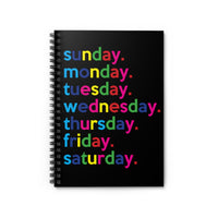 Days Of The Week Writing Journal Spiral Black Notebook Office and Back To School - Sunday Monday Tuesday Wednesday Thursday Friday Saturday