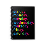 Days Of The Week Writing Journal Spiral Black Notebook Office and Back To School - Sunday Monday Tuesday Wednesday Thursday Friday Saturday