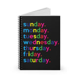 Days Of The Week Writing Journal Spiral Black Notebook Office and Back To School - Sunday Monday Tuesday Wednesday Thursday Friday Saturday